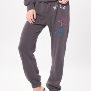 Cool Charcoal w/ Star Embroidery Fleece Joggers